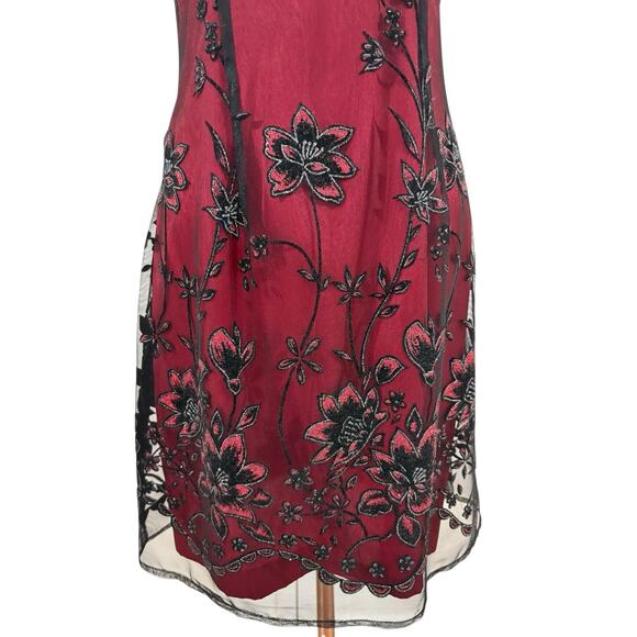 Vtg 90s Virgo Dress Sz 6P Flocked Velvet Red Black Dress Titanic Whimsy Goth - Picture 5 of 15
